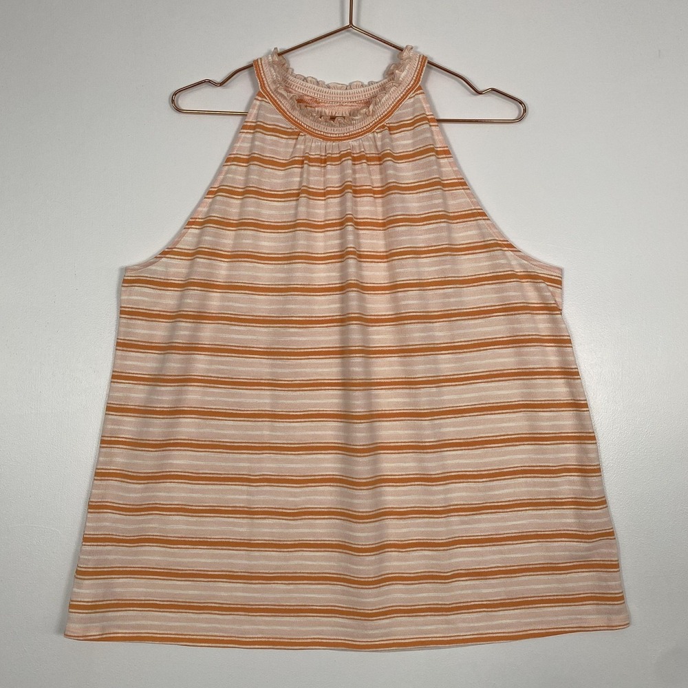 NWT LOFT Outlet Shirt Womens XL Orange Pink Stripe Sleeveless Halter Tank‎ Top